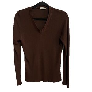 Vintage Sears Women Sweater Pullover V neck Brown Sz 40 Made USA